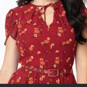 Unique Vintage Rust and Yellow Floral Dress